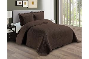 Linen Plus Embossed Coverlet Bedspread Set Oversized Solid Coffee Full/Queen Bed Cover Bedding New # Dana