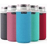 Slim Can Cooler Sleeves (5-Pack) Insulated Neoprene, White Claw Skinny Can Cooler for Seltzer - Slim Beer - Tall Can Koolie for Truly Coolies