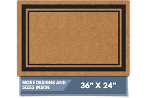 Barnyard Designs Natural Coco Coir Heavy Duty Backing Doormat - Large Cute Non-Slip Front Door Welcome Mat for Outside Entrance or Porch Entry, Brown (24x36, Border)