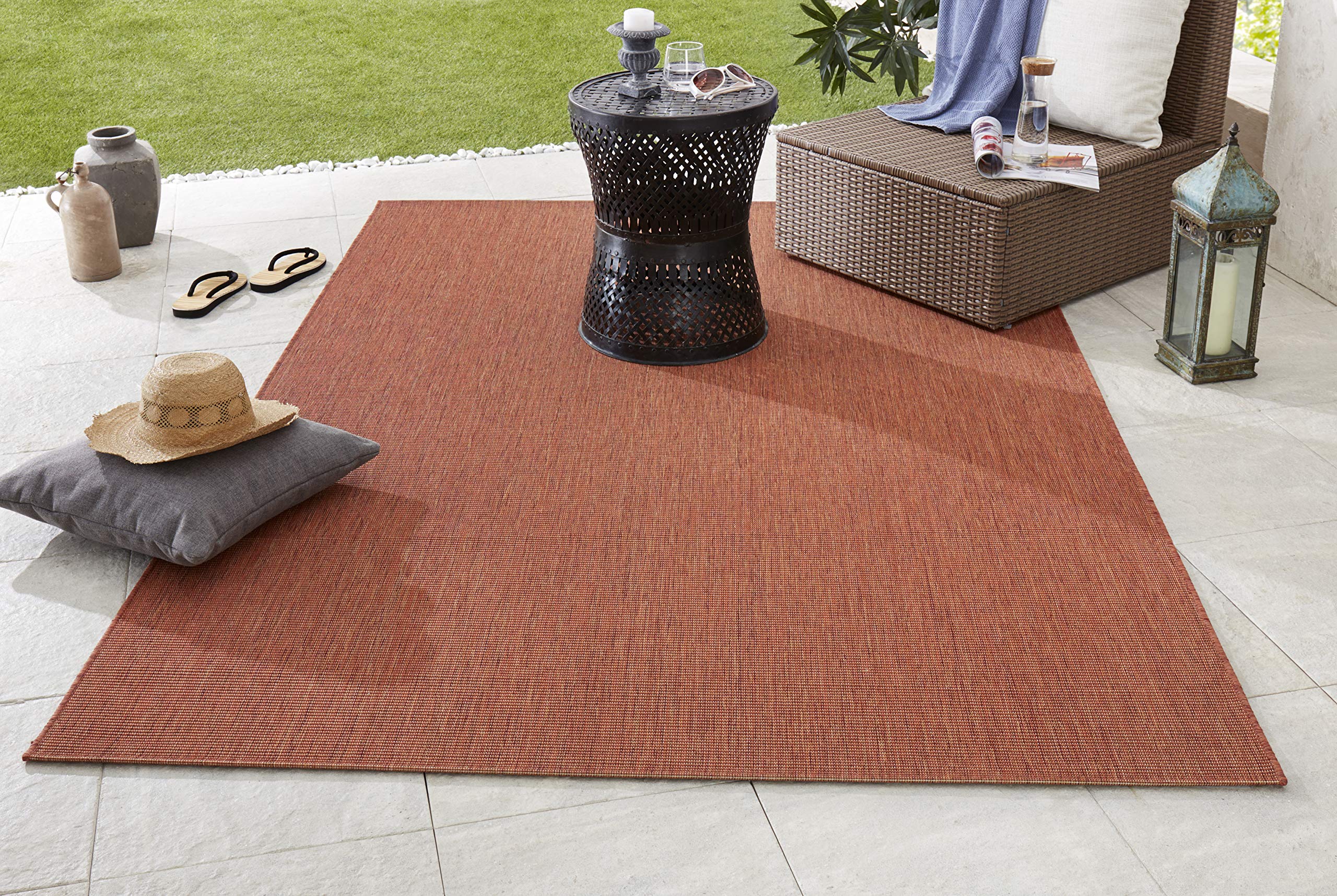 NORTHRUGS Indoor and Outdoor Rug Match 80 x 150 cm - Weatherproof Modern Plain All-Over Plain Design Runner for Balcony Patio Garden Conservatory Living Room Rug Waterproof in Terra