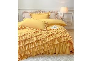 MOOWOO Girls Bedding,Waterfall Ruffle Duvet Cover -Twin 2 Piece Shabby Chic Bedding Solid Color Soft and Breathable with Zipper Closure,Corner Ties,Aesthetic Bedding