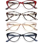 EYEURL 4-Pack Cat Eye Reading Glasses for Women- Blue Light Blocking Readers with Spring Hinges,Anti-Glare Reading Glasses.0.0