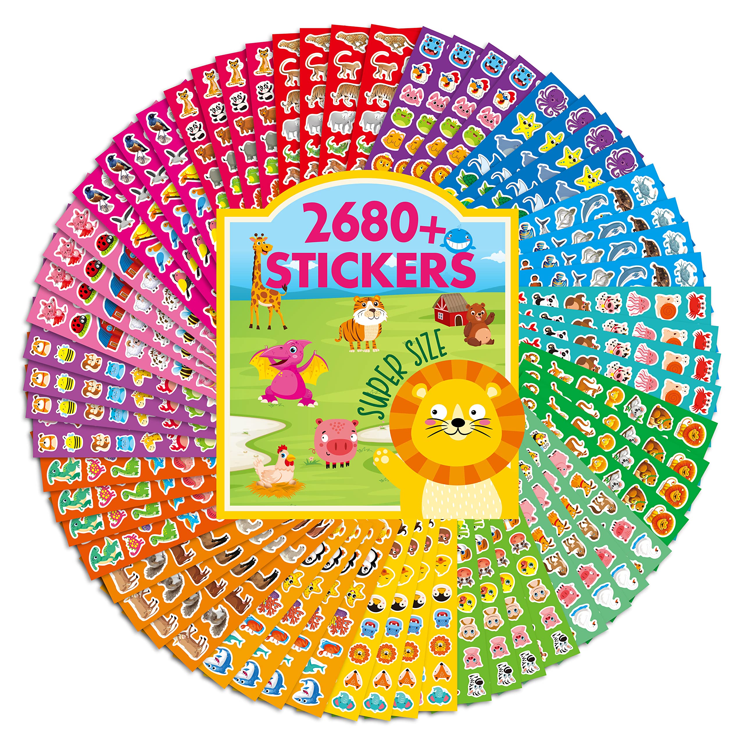 2680+ Animal Stickers, 64 Sheets Adorable Cartoon Animal Designs, Various Themes Motivational Animal World Labels for Teacher Classroom Reward Gift Encourage Kids to Do Chores Go to the Toilet