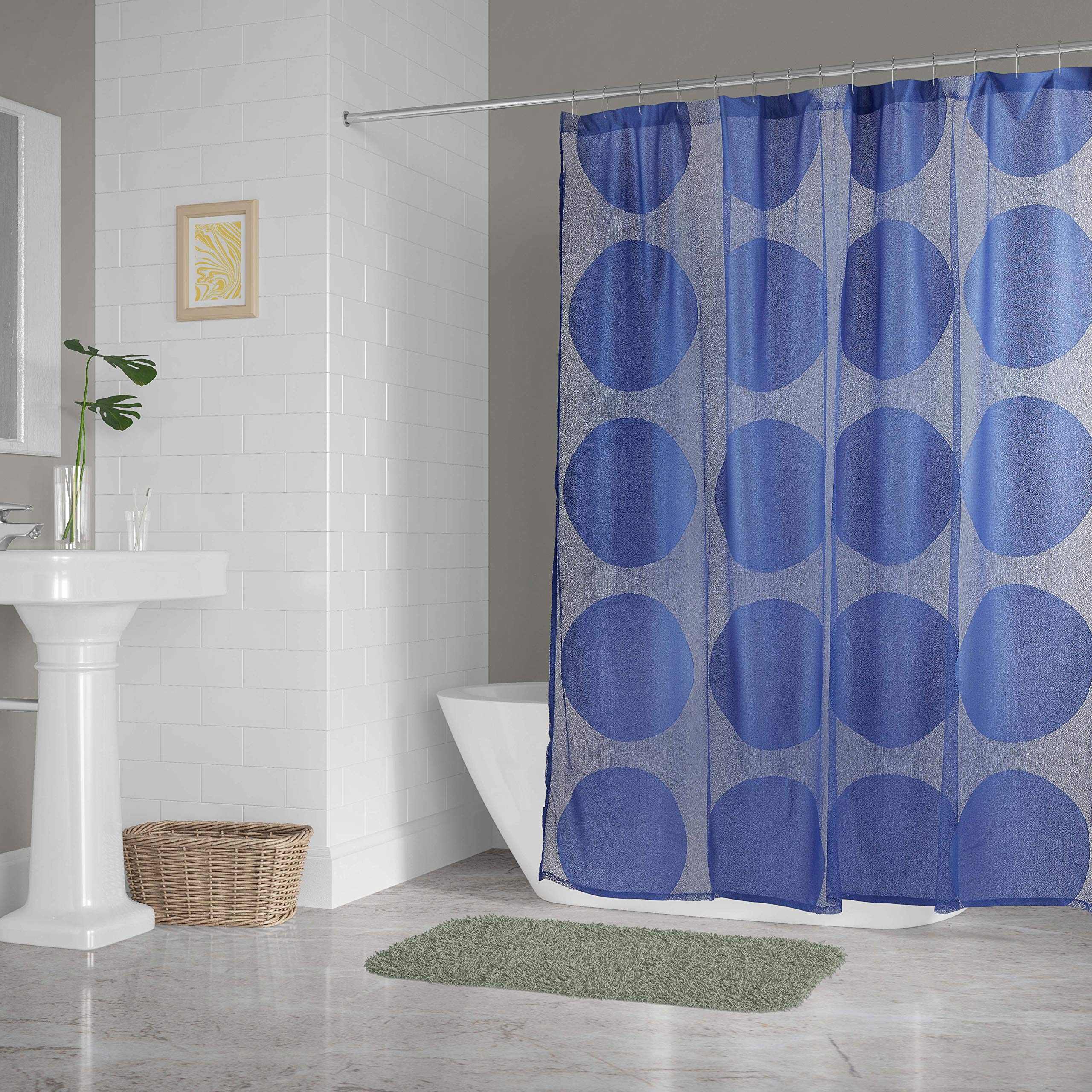 DII Everyday 100% Polyester Extra Long Bath Fabric Shower Curtain For Bathroom, 72x72- Blueberry Circle Lace