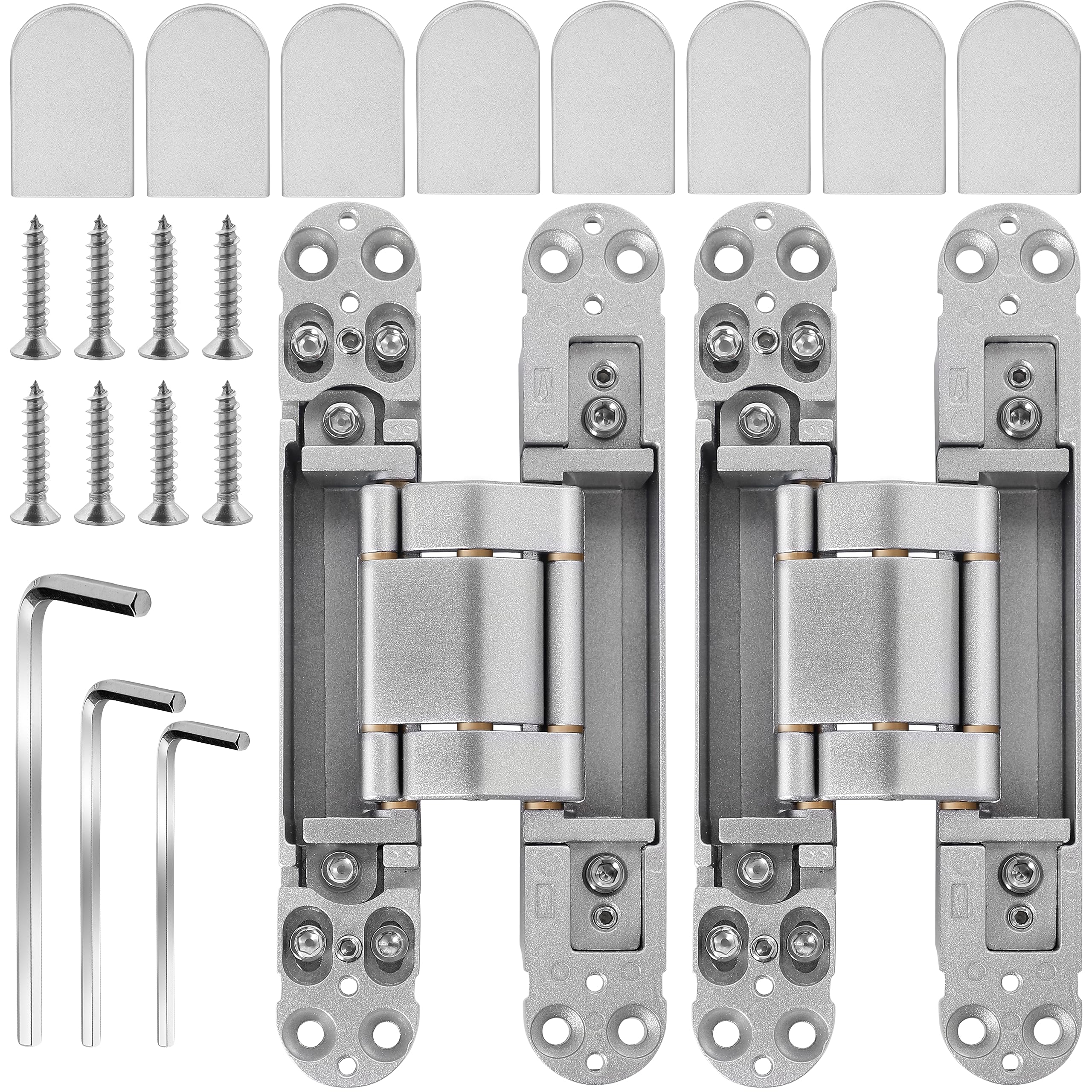 Photo 1 of 2Pcs 7 inch Hidden Door Hinges-Invisible Hinges for Doors, 180 Degree Swing Concealed 3 Way Adjustable & Heavy Duty Secret Door (Silver)