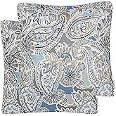 Mika Home Pack of 2 Decorative Accent Throw Pillow Cover Sham Cushion Case,Paisley Pattern,20x20 Inches,Blue Brown Cream Multicolor