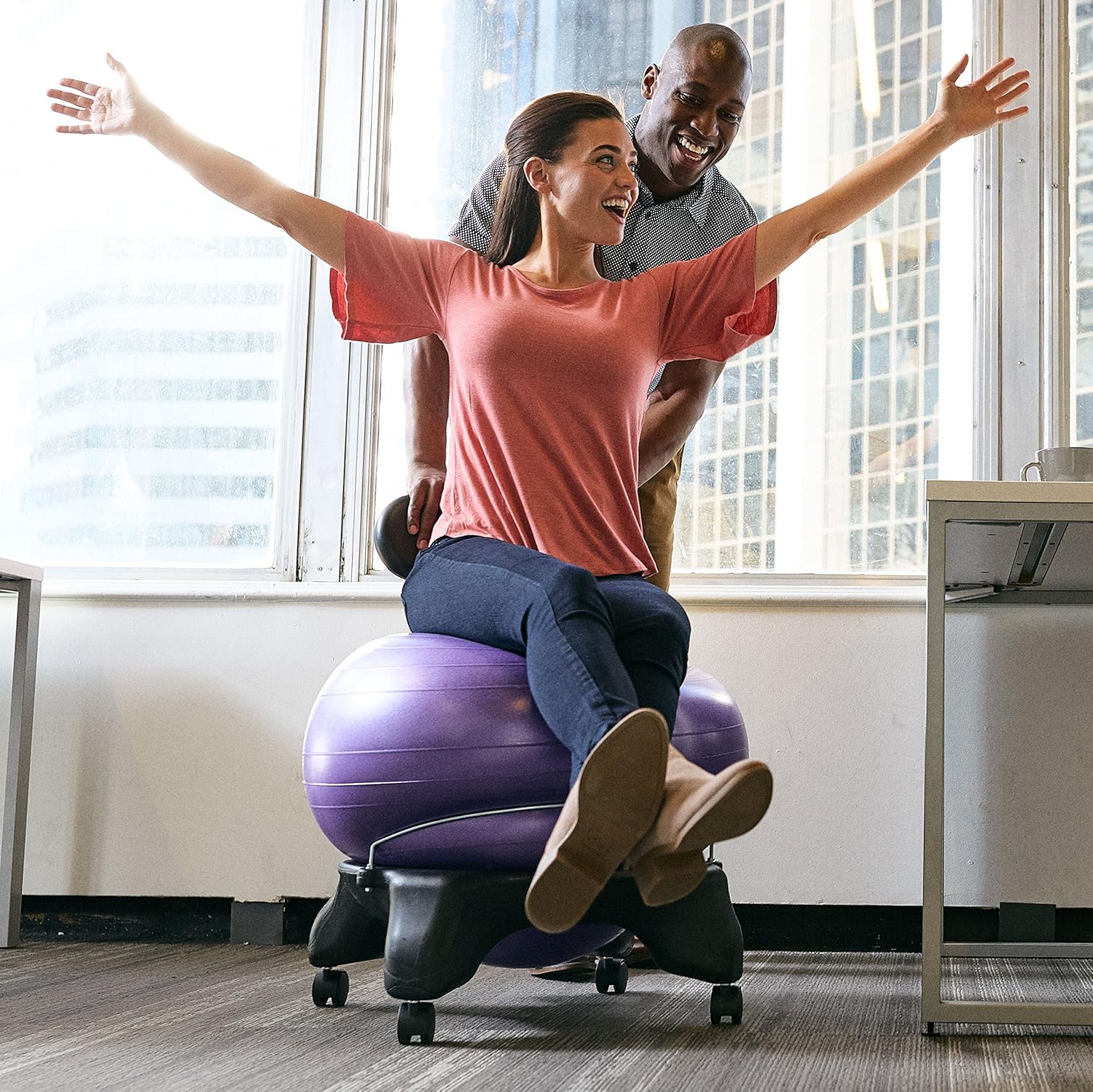Gaiam Classic Balance Ball Chair – Exercise Stability Yoga Ball Premium Ergonomic Chair for Home and Office Desk with Air Pump, Exercise Guide and Satisfaction Guarantee, Charcoal: Sports & Outdoors