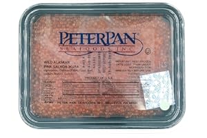 Caviar Bazar Salmon Caviar by Peter Pan- Pink Salmon Roe. Premium Red Caviar Gorbuscha Ikura. 500g Tray (17.6oz), Green