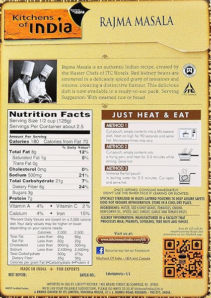 KITCHENS OF INDIA READY TO EAT RAJMA MASALA, RED KIDNEY BEAN CURRY, 10-OUNCE BOXES (PACK OF 6)