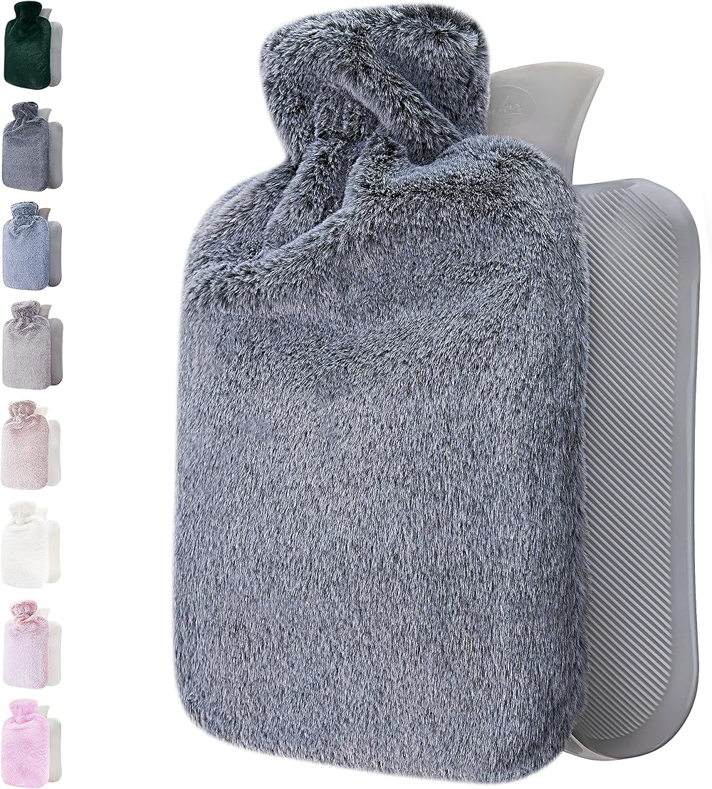Qomfor Hot Water Bottle 2L with Soft Fleece Cover Dark Grey