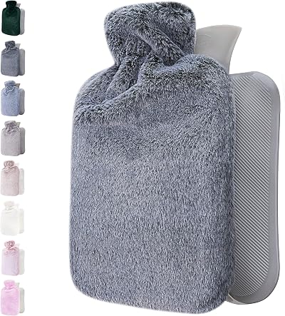 Qomfor Hot Water Bottle 2L with Soft Fleece Cover Dark Grey