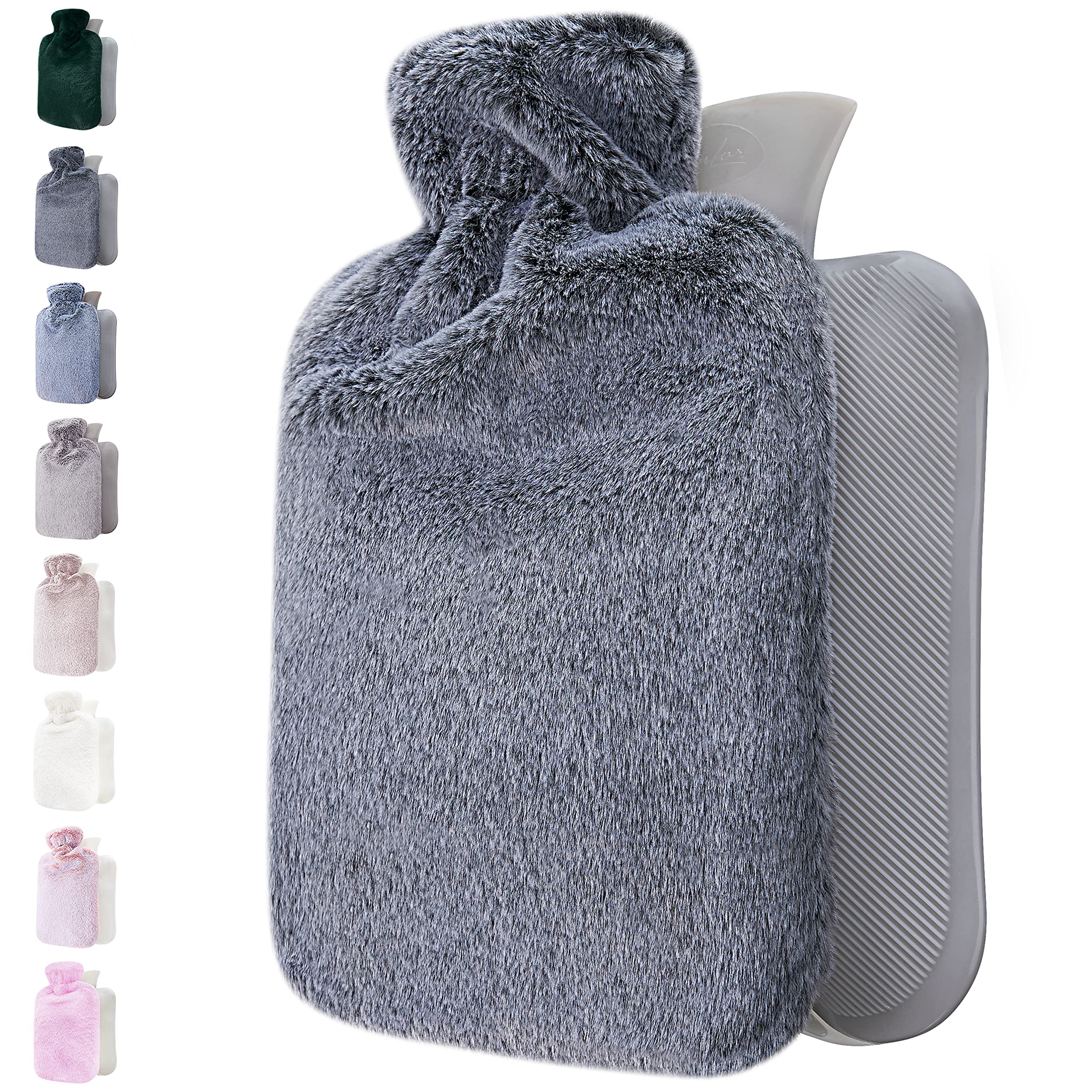 Hot Water Bottle - with Soft Premium Fleece Cover - Dark Grey, 2L - Heating Pad for Menstrual Cramps and Period Comfort - Bed Foot Warmer - Hot & Cold Compress for Back, Stomach, Neck Pain Relief — image 1