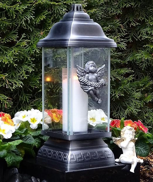 Grab Lampada In Ceramica Bianco In Vetro A Forma Di Croce Con Tomba Candela Tomba Luce Tomba Gioielli Grab A Forma Di Cuore Griglia Angelo Cimitero Vaso A Forma Di