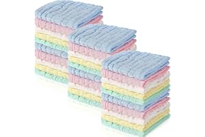 Chumia 30 Pcs Baby Muslin Washcloths Muslin Burp Cloths Baby Towel Natural Cotton Burp Cloths Wipes Soft Newborn Face Towel Absorbent for Face Bath Shower, 12 x 12''(Blue, White, Green, Yellow, Pink)