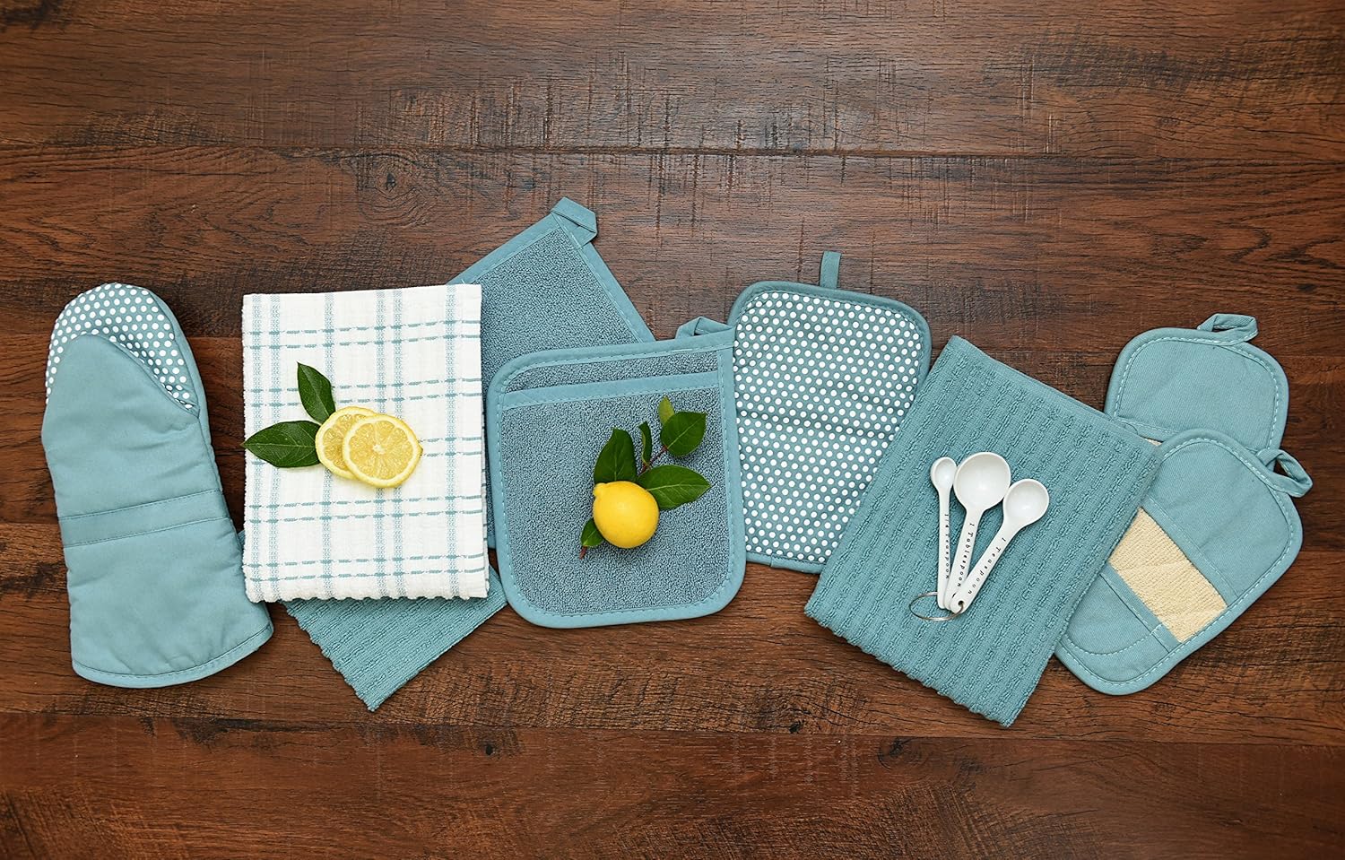 Ritz Royale Collection 100% Cotton Terry Cloth Pocket Mitt Set, Dual-Function Hot Pad / Pot Holder, 2-Piece, Dew: Home & Kitchen
