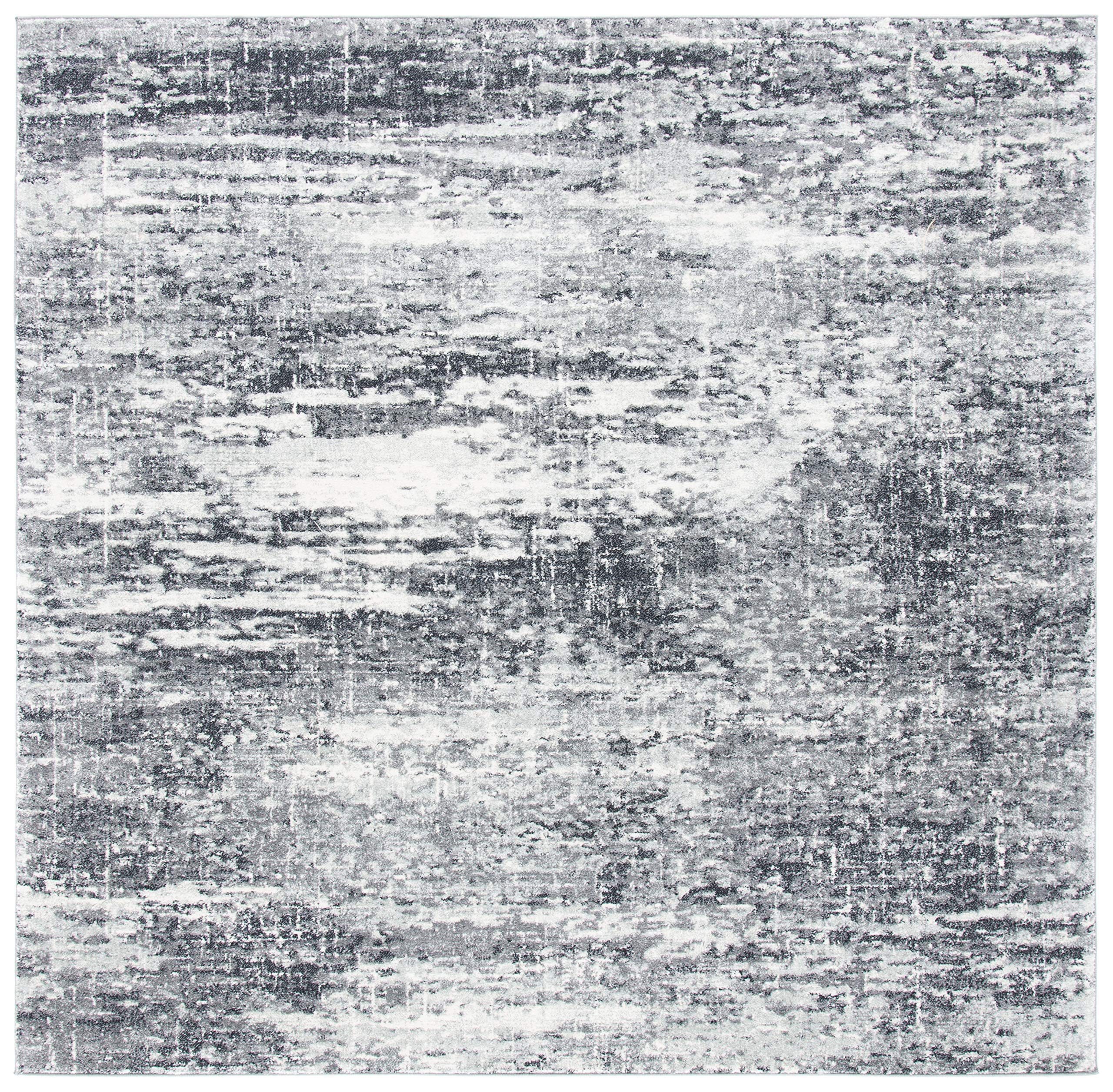 SAFAVIEH Evoke Collection Area Rug - 5'3" Square, Ivory & Grey, Modern Abstract Design, Non-Shedding & Easy Care, Ideal for High Traffic Areas in Living Room, Bedroom (EVK272F) Image