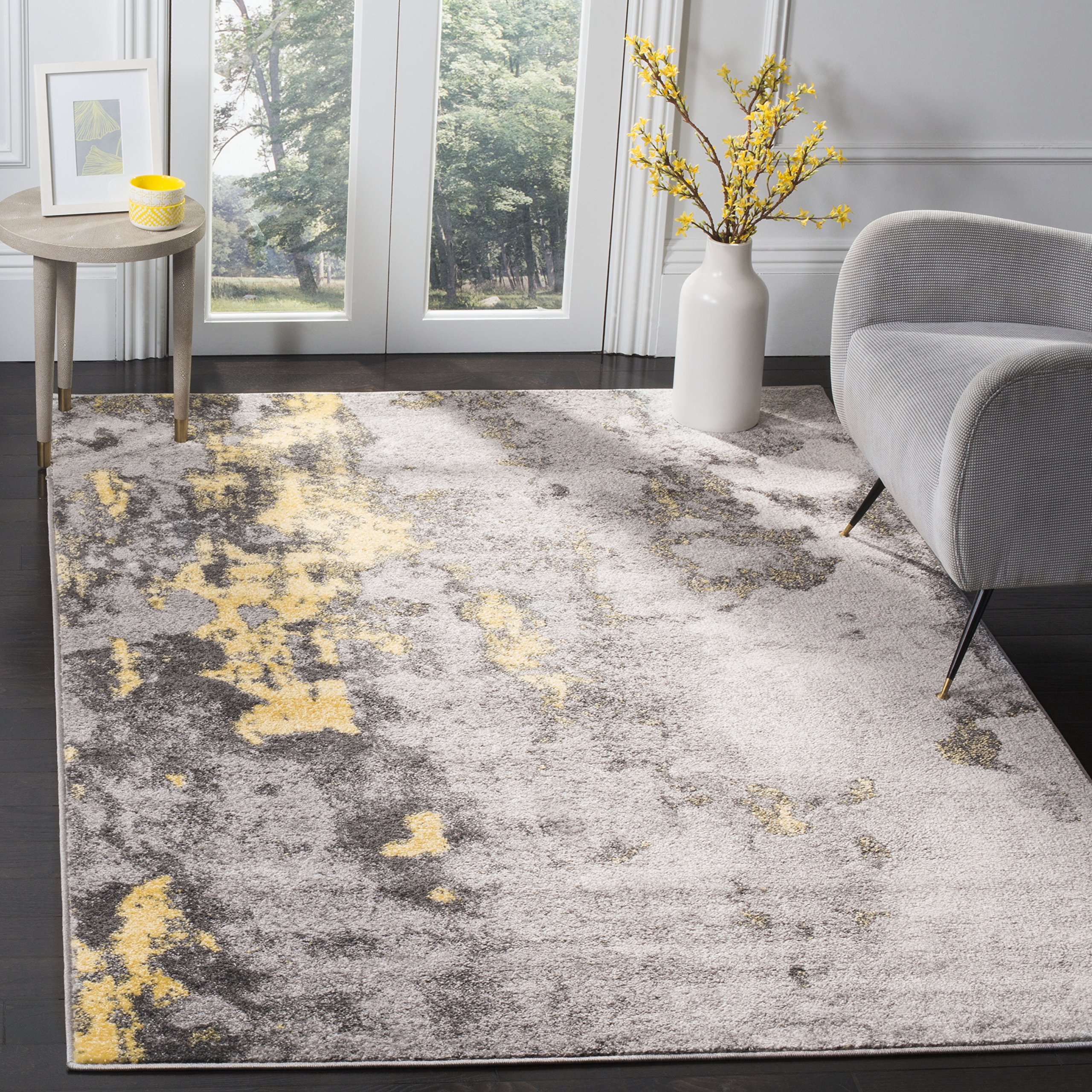 Safavieh Adirondack Collection ADR134H Grey and Yellow Modern Abstract Distressed Area Rug (3' x 5') SIMIL TO LOT PHOTO 