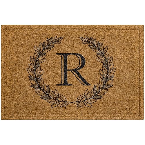 Mohawk Home Entryway Door Mat Laurel Monogram Letter R 2' x 3' Faux Coir Doormat All Weather Outdoor Non Slip Recycled Rubber