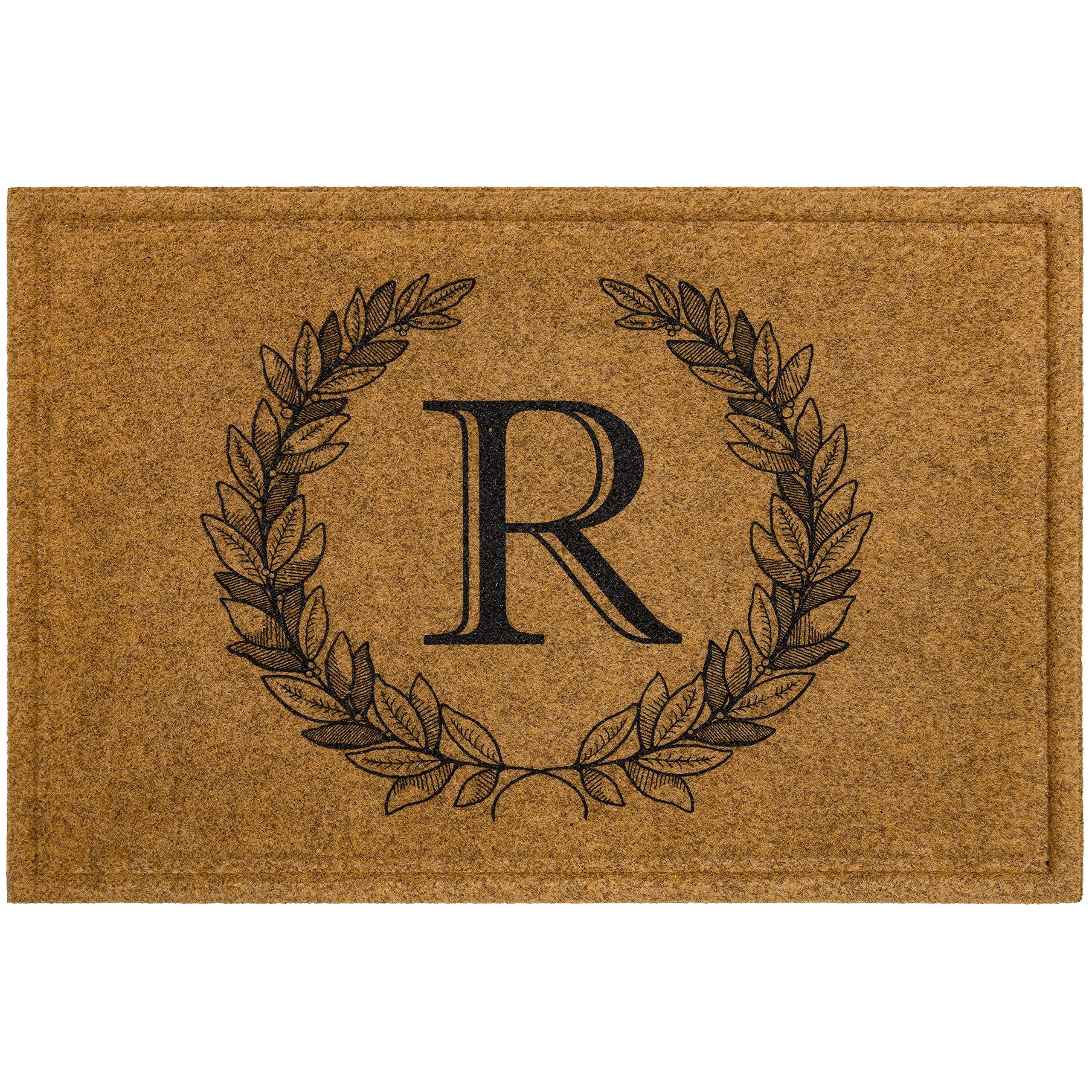 Mohawk Home Entryway Door Mat Laurel Monogram Letter R 2′ x 3′ Faux Coir Doormat All Weather Outdoor Non Slip Recycled Rubber