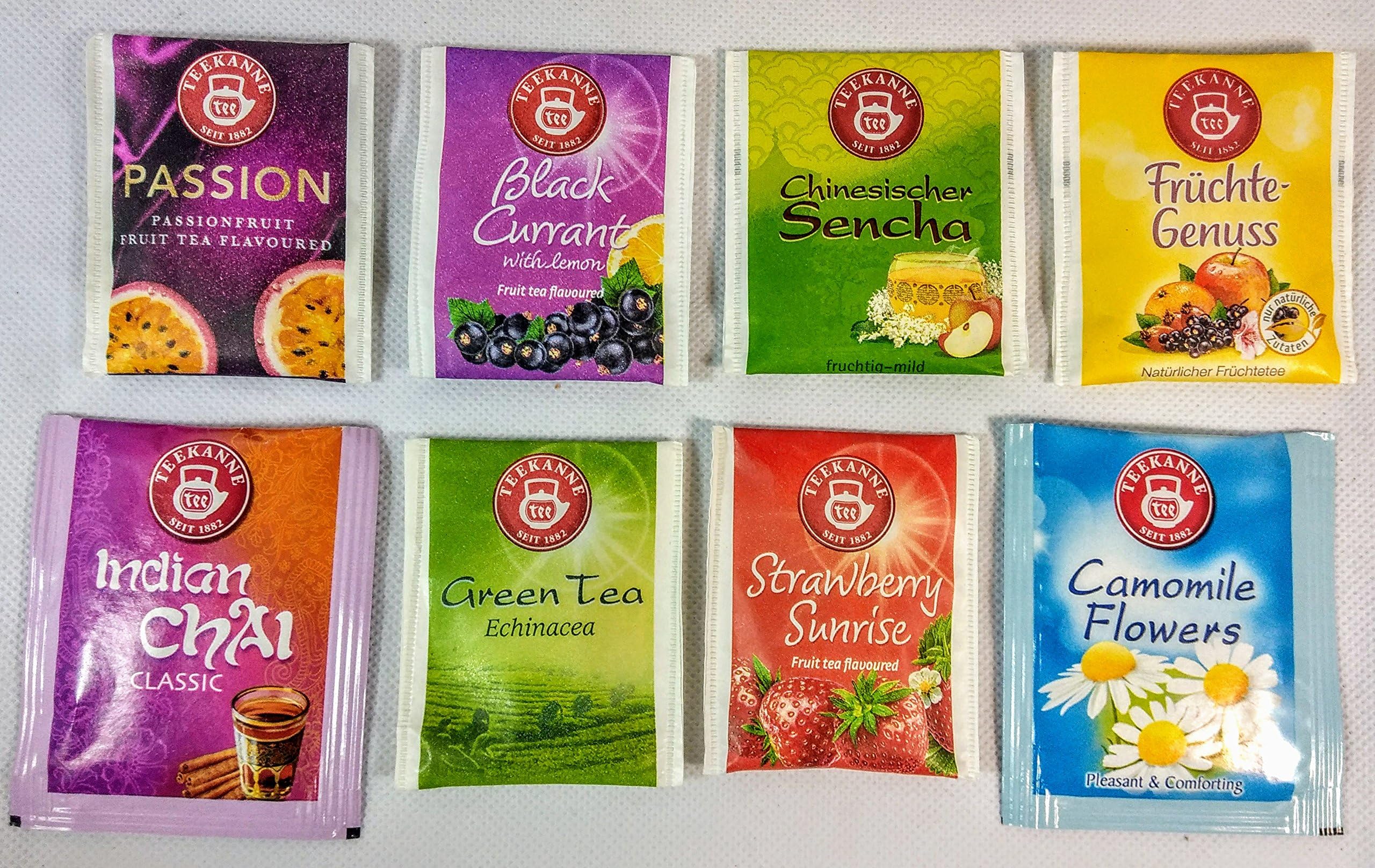 Teekanne Variety Selection Pack 8 Flavours 40 Enveloped Tea Bags with Stainless Steel Tea Bag Squeezer in Gift Bag