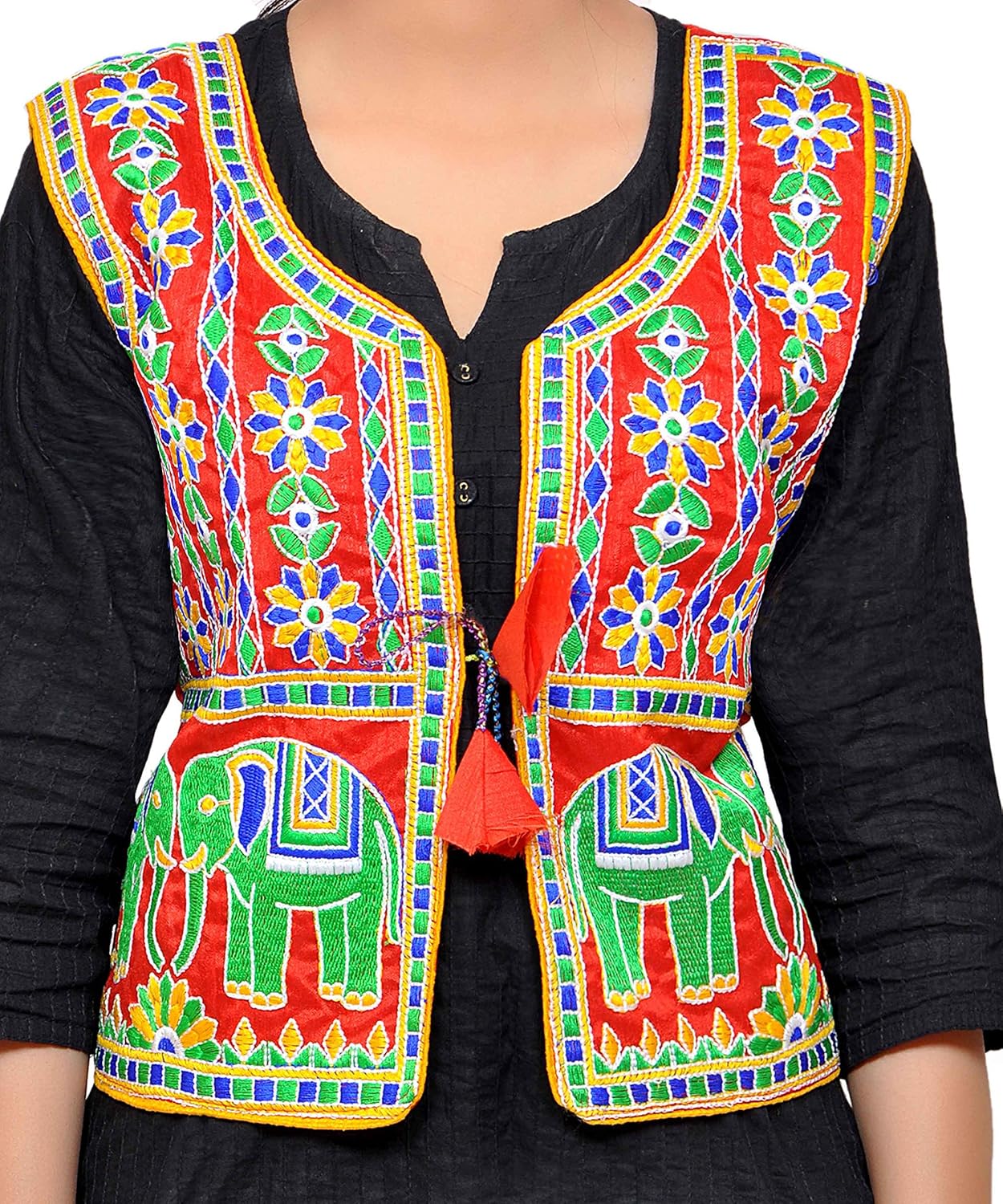 banjara women's cotton blend kutchi jacket/koti (mjk-circus03) - red