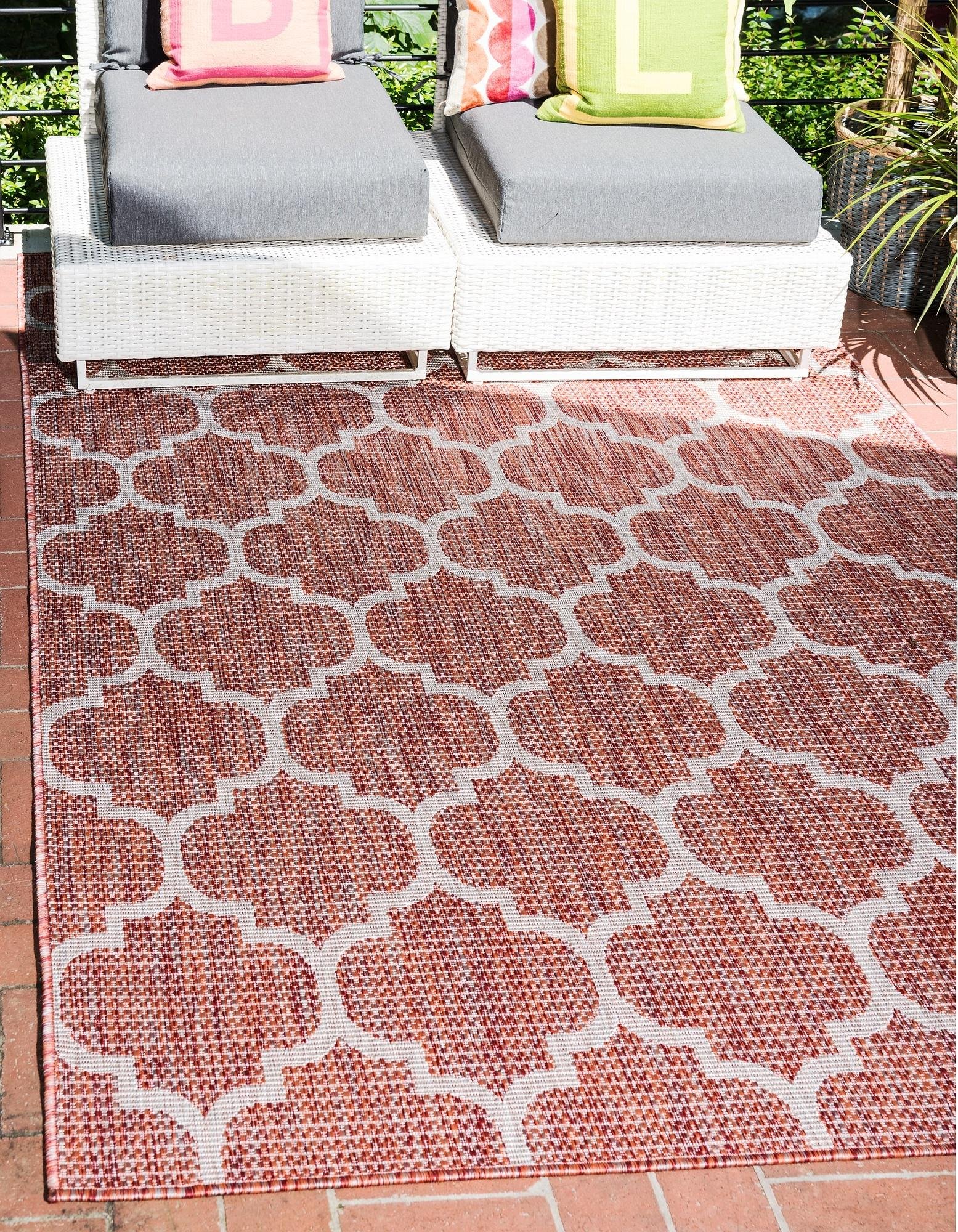 Unique Loom Outdoor Trellis Collection Area Rug (7' 1" x 10' Rectangle, Rust Red/ Ivory) Image