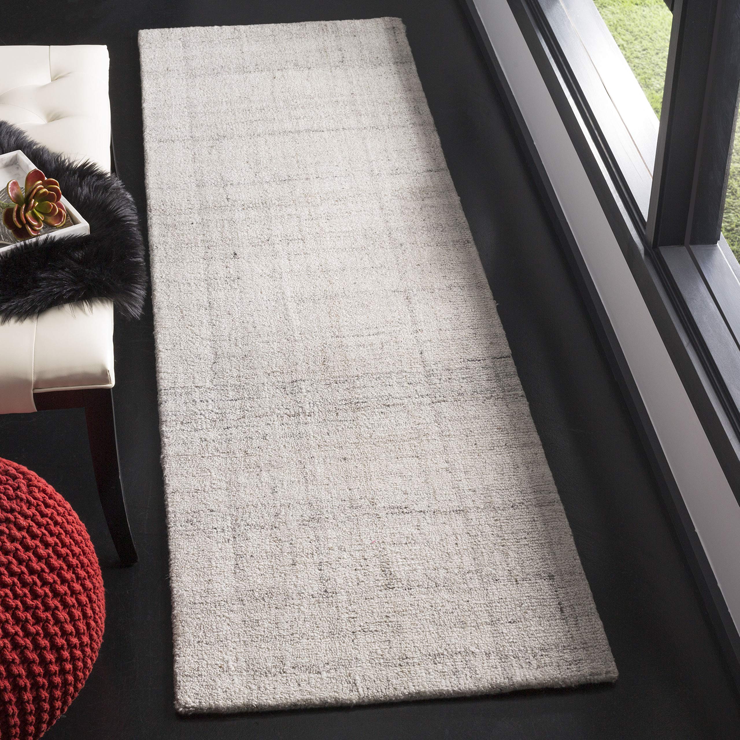 SAFAVIEH Abstract Collection Runner Rug – 2’3″ x 22′, Light Grey, Handmade Wool & Viscose, Ideal for High Traffic Areas in Living Room, Bedroom (ABT141E)