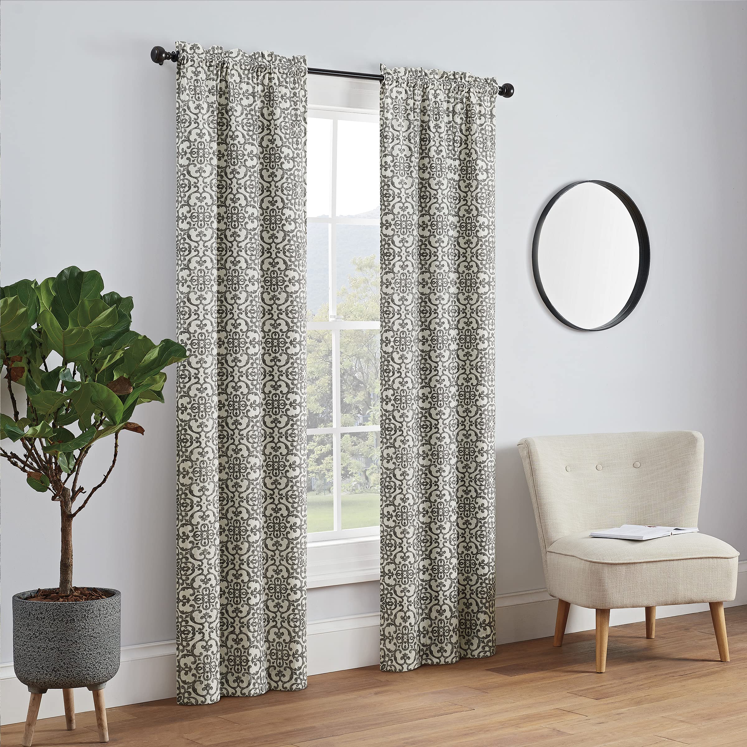 Pairs to Go 56" x 84" Rod Pocket Double Panel Privacy Window Treatment Living Room, Polyester Cotton Blend, Charcoal, 28" W x 84" L (Pack of 2)