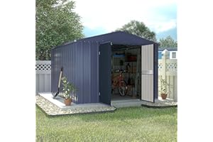 MUPATER 8 x 12 FT Outdoor Storage Shed, Galvanized Metal Garden Tool Shed, Patio Furniture Storage House with Double Slooping Roof, Lockable Door and Vents for Backyard and Patio, Grey