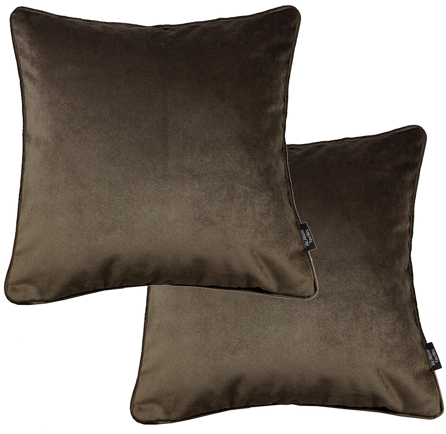 Mcalister Textiles Set Of 2 Matt Velvet Cushion Covers Mocha