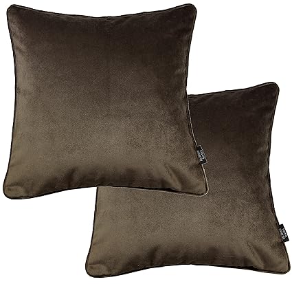 Mcalister Textiles Set Of 2 Matt Velvet Cushion Covers Mocha