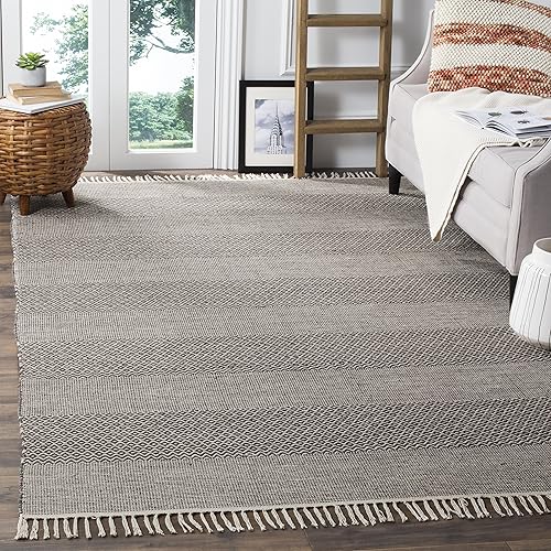 Safavieh Montauk Collection MTK330N Handmade Tassel Cotton Area Rug, 9' x 12', Ivory / Anthracite