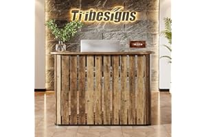 Tribesigns 63-Inch Reception Desk with Counter, Modern U-Shaped Front Desk with Private Panel, Retail Checkout Counter Table for Lobby, Salon, Reception Room, Office, Brown
