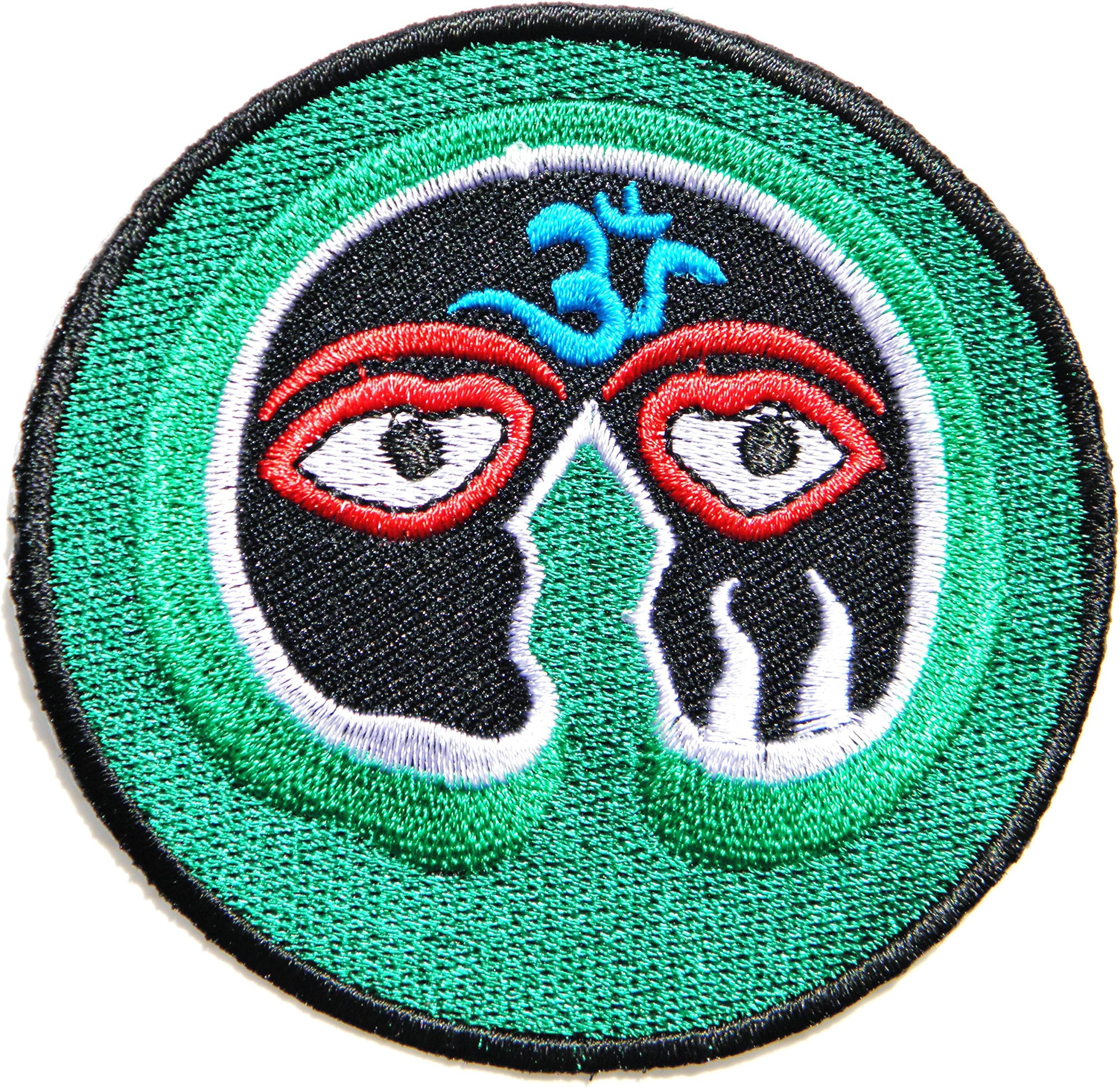 Nepal Mani Mantra Wisdom Buddha Eyes Aum Om Ohm Hindu Yoga Indian Lotus Lucky Sign Hippie Retro Biker Jacket T-shirt Vest Patch Sew Iron on Embroidered Badge Custom