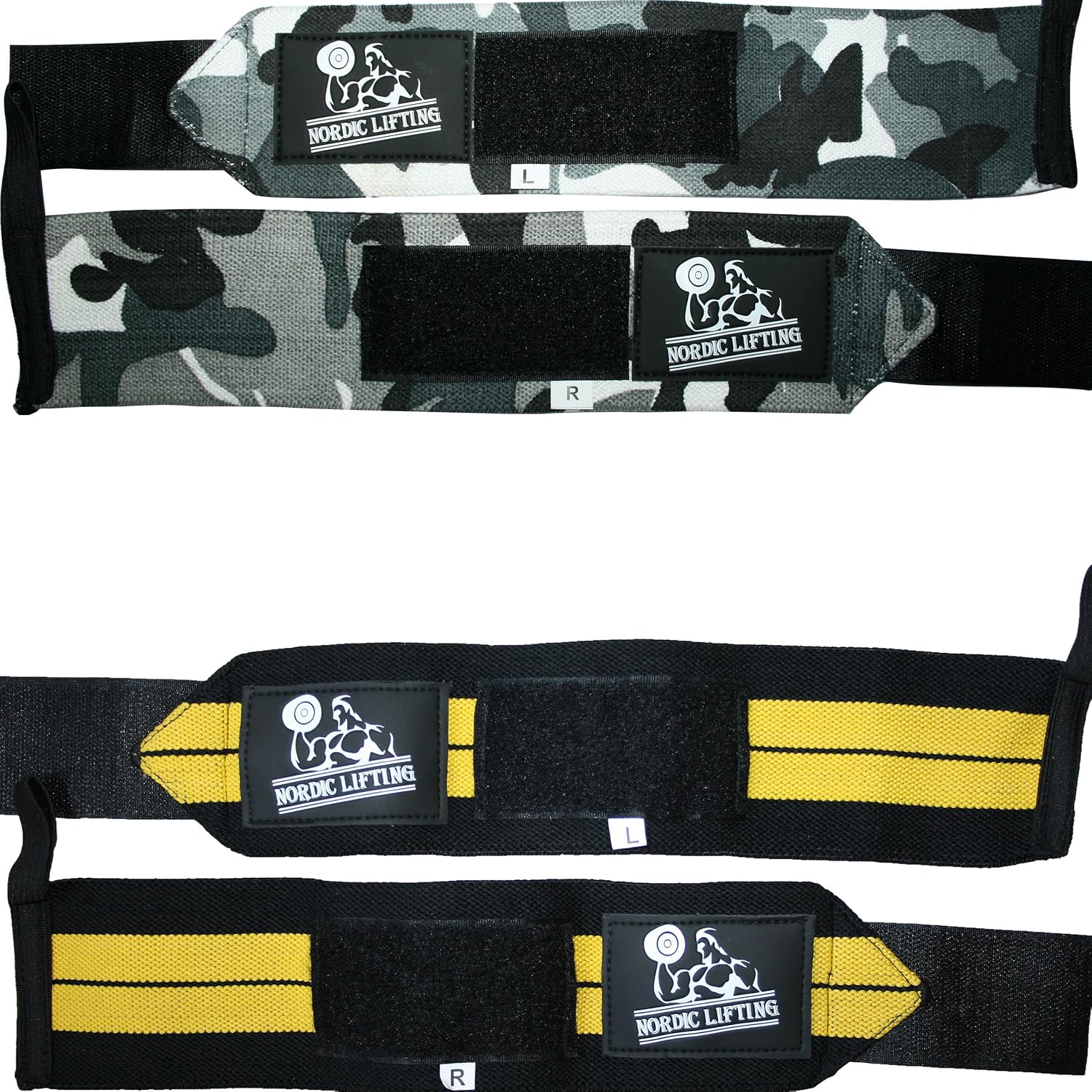 Wrist Wraps (2 works) - Premium Support for Weightlifting Crossfit & Gym, Camo Grey & Black/Yellow