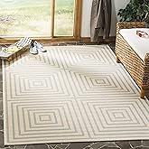 SAFAVIEH Washable Rug Outdoor Linden Collection - 9' x 12', Cream & Aqua, Non-Shedding & Easy to Clean, Ideal for Patio, Back