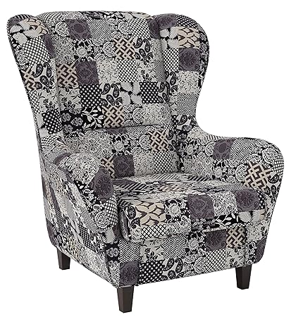 Supellex Ohrensessel/Fernsehsessel Sofia mit Hocker, Dessin: Patchwork, Floral grau
