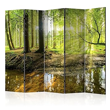 murando Raumteiler Wald Baum Natur Foto Paravent 225x172 cm einseitig auf Vlies-Leinwand Bedruckt Trennwand Spanische Wand Si