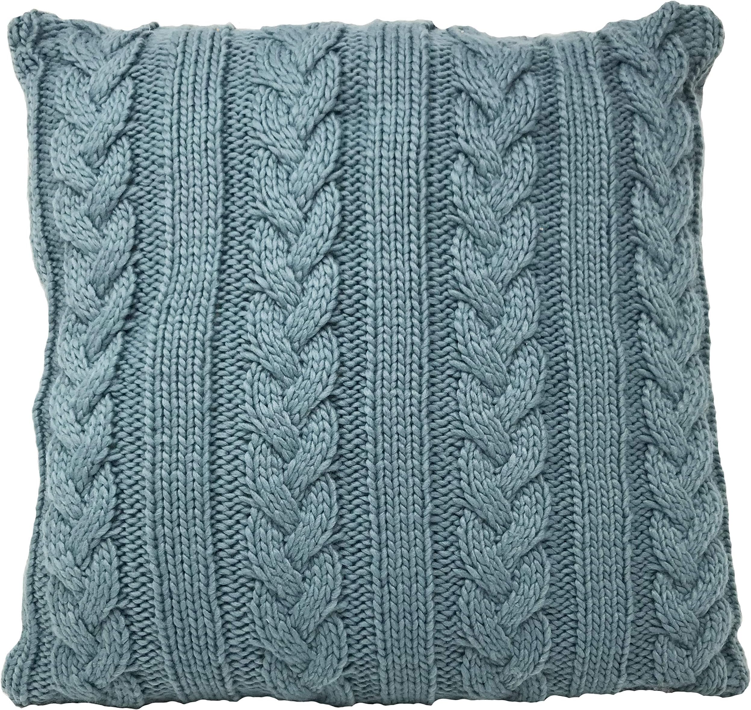 Hamilton McBride Knitted Cable Petrol Blue Cushion Cover Pack Of Two 43cm x 43cm (17in x 17in) Approximately - Plain Velvet Effect Mid Blue Reverse