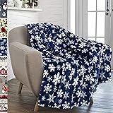 PAVILIA Christmas Throw Blanket | Navy Snowflake