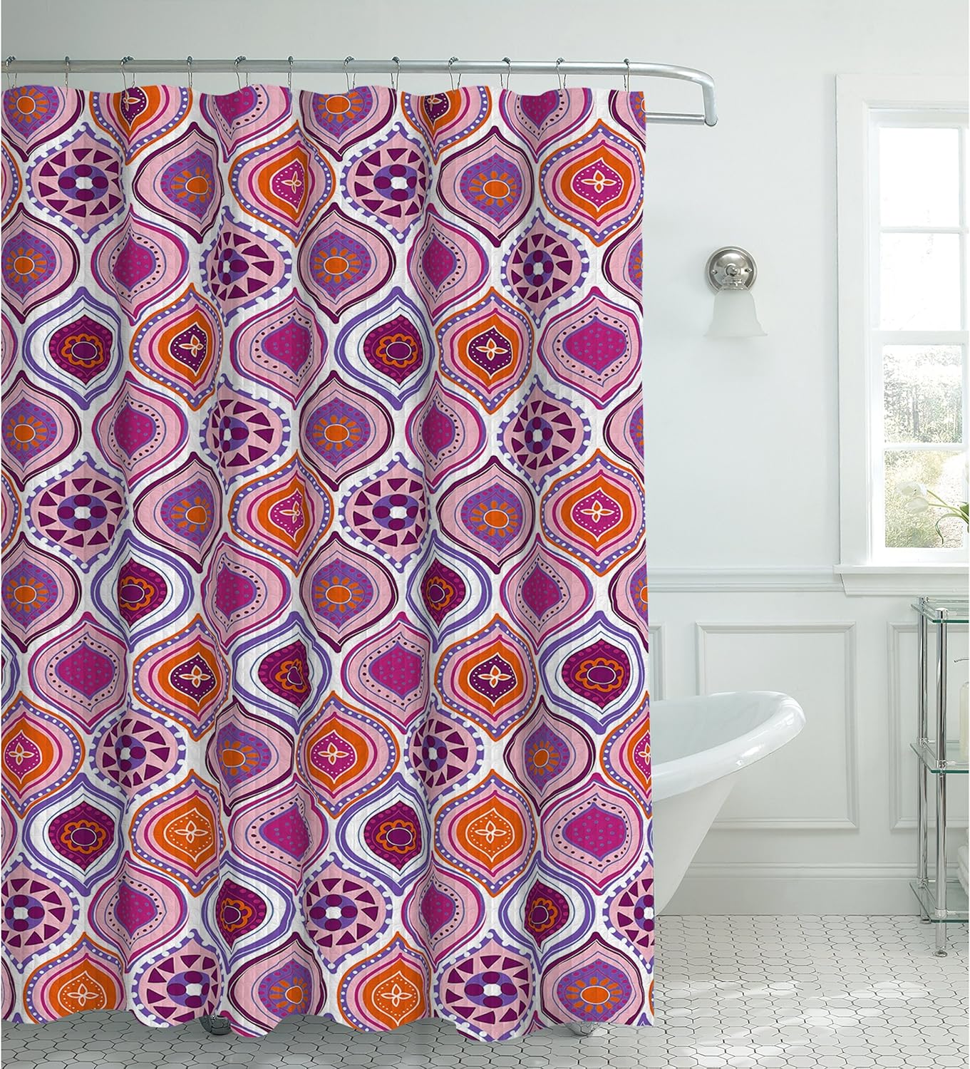 Creative Home Ideas Faux Linen 13-Piece Shower Curtain with Metal Roller Hooks, Olina (Pink)