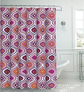 Creative Home Ideas Faux Linen 13-Piece Shower Curtain with Metal Roller Hooks, Olina (Pink)