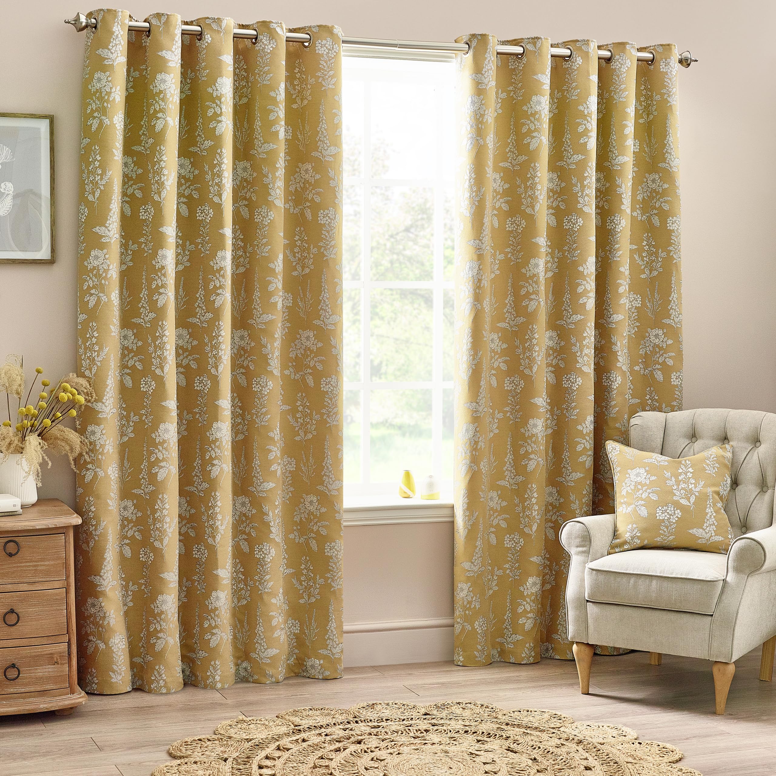 furn. Wylder Nature Sophia Eyelet Curtains - 2 Panels - Width x Drop - 168 x 183cm (66 x 72) - Gold