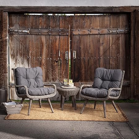 Amazon Com Grey Modern 3pc Wicker Deep Seating Patio Chat Set Contemporary Furniture Is Perfect To Home Outdoor By The Veranda Garden Pool Porch Or Deck Garden Outdoor