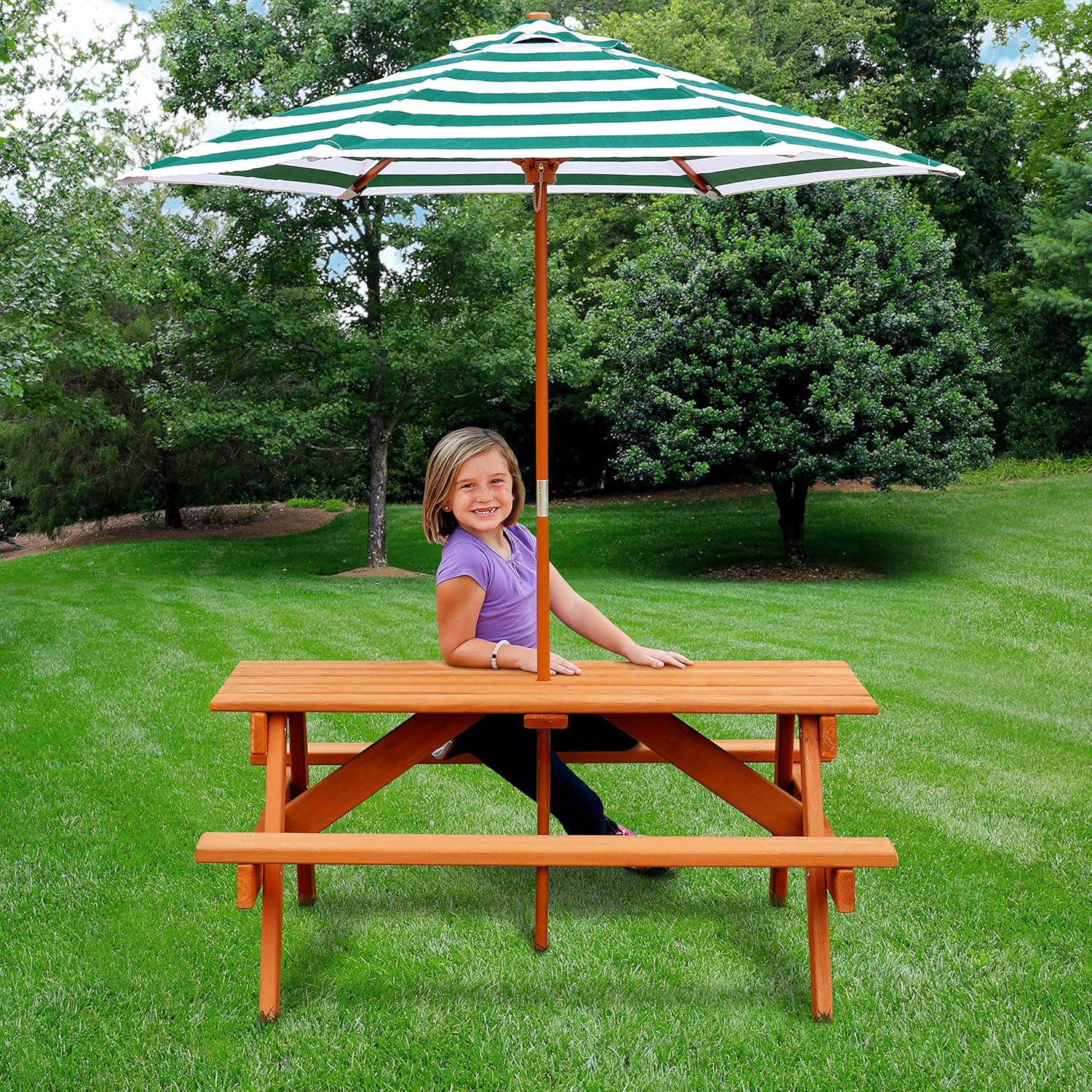 Gorilla Playsets 02-3003 Children's Wooden Picnic Table with Umbrella, Brown: Toys & Games
