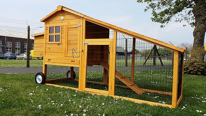 Eggshell Large Kingston Portable 7ft 100 Fox Proof 3mm Wire Chicken Coop Hen House Movable On Wheels Ark Poultry Run Nest Box Rabbit Hutch 5 To 8
