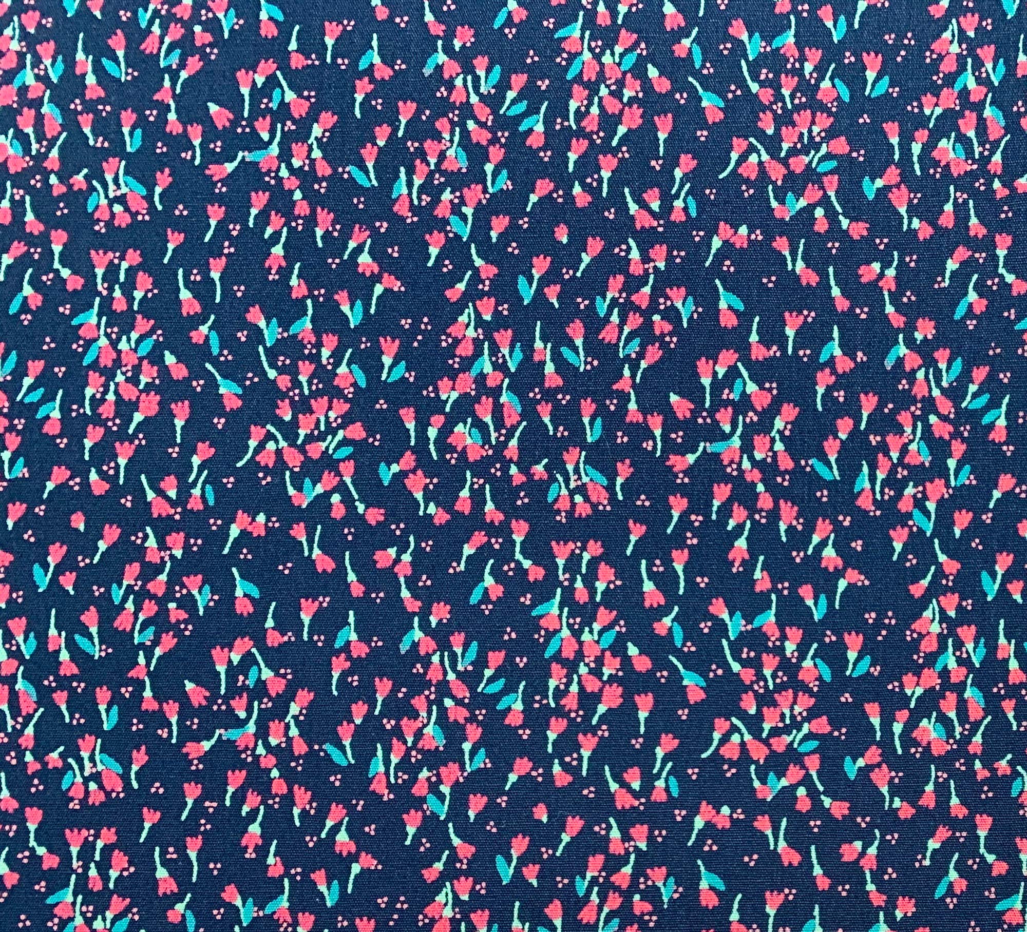 100% Cotton Poplin Fabric - Red Ditsy Floral Print on Black - Craft Fabric Material by The Metre (CP0835BLA)