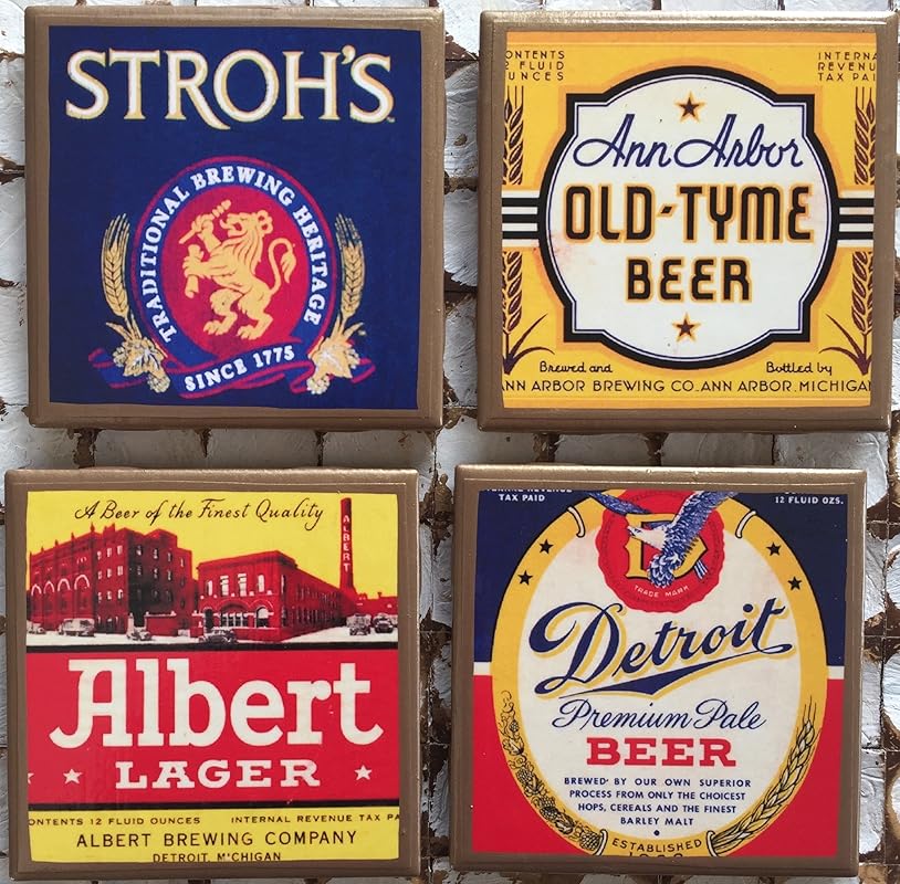 Detroit area vintage beer coasters with gold trim. Stroh's