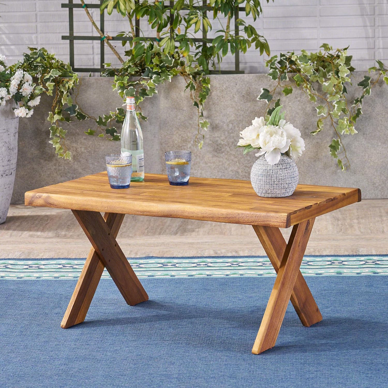 Christopher Knight Home 304412 Irene Outdoor Acacia Wood Coffee Table, Sandblast Teak Finish : Garden & Outdoor