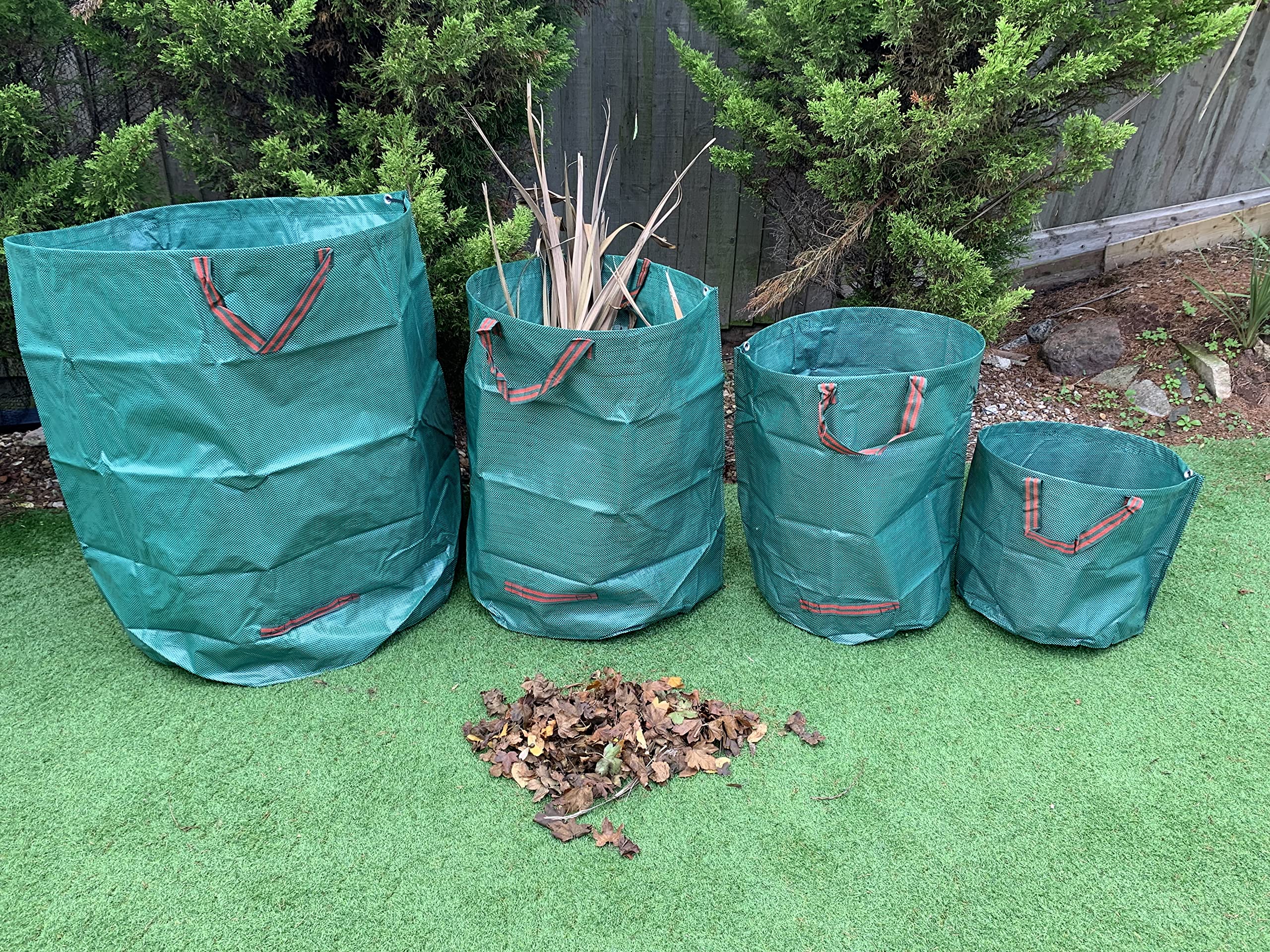 SLO UK Quality Heavy Duty Garden Waste Bags 4 Pack 60L 120L 272L & 500L Strong Reusable Freestanding Garden Sacks With Handles Capacity 952L